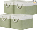 Temary Fabric Storage Baskets 4Pack Storage Bins Decorative Basket for Gift, Clothes Bin with Handles, Rectangle Baskets for Storage, Blankets(White&Green,15x11x9.5 inch)