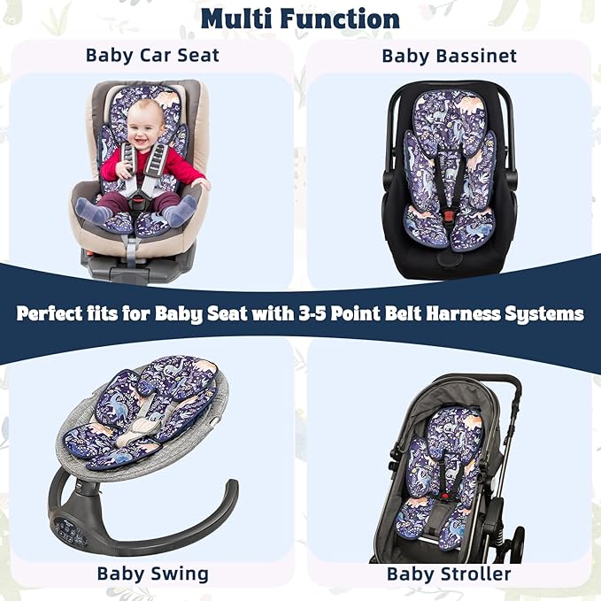Pea Pod Infant Car Seat Insert 2-in-1 Baby Car Seat Head & Body Support for Newborns abaoys Preemie Carseat Stroller Cushion Pad Headrest with Soft Minky Dot Fabric Backing, Cute Dinosaur