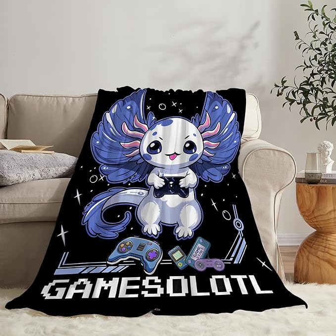 Axolotl Gaming Blanket Throws Axolotl Gifts Cute Axolotl Game Throw Blanket for Boys Kids Gamesolotl Blanket Adults Soft Warm Cozy Fleece Blanket for Couch Sofa Bed 60"x50"