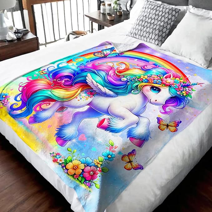 Girls Unicorn Blanket, Throw Gift for Kids Teens Adults Unicorn Lovers 60x80 Inches Lightweight Soft Cute Decor Throw Blankets for Sofa Couch Bed
