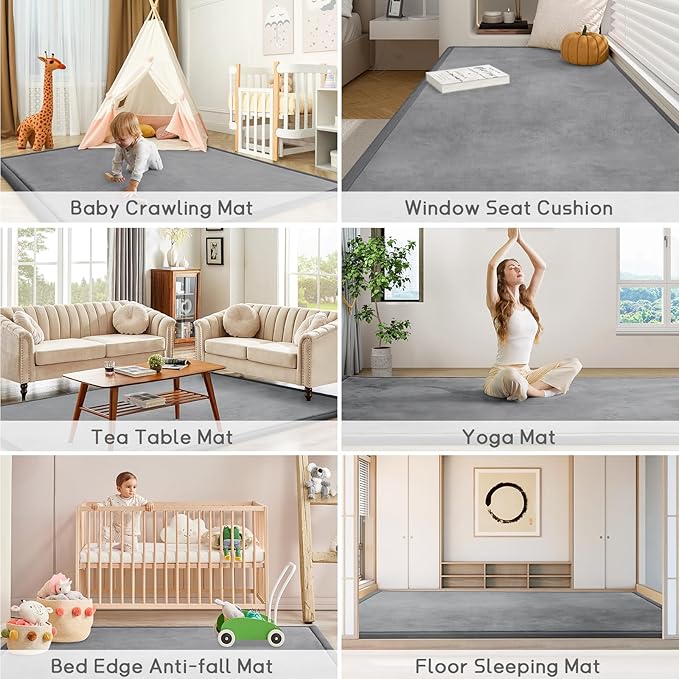 Baby Play Mat for Floor Tummy Time Nursery Rug Muscle Area Rug Playroom Rug Tatami Mat 6'7"x4'11" Memory Foam 1.3" Thick Crawling For Babies,Toddlers, Infants, Kids,Floor Mat(Grey)