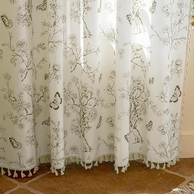ENJOYBRIDAL Floral Curtains 63 Inch Length Boho Semi Sheer Drapes 2 Panels Bedroom Living Room Short Window Curtain Panels Farmhouse Rod Pocket French Country Vintage Cute Window Treatments