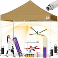 Tradesparker 8x8 Pop Up Canopy Tent,Commercial Movable Canopy with ApexCore LED & Rugged Casters-Instant Easy Setup Shelter Canopies with Weight Bags & Stakes for Oudoor Events Markets Vendors,Khaki