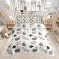 Castle Fairy Watercolor Flower Plant Boys Girls Comforter Set Full Size,Cute Opossum Duvet Set Teens Bedroom Decor,Cartoon Animals Microfiber Soft Bedding