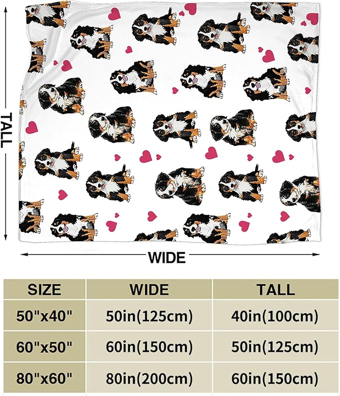 Bernese Mountain Dog Blanket Bernese Mountain Dog Gifts and Decor Cute Dog Throw Blanket Dog Blanket for Girls Women Kids Adults Soft Warm Cozy Fleece Blanket for Couch Sofa Bed 60"x50"