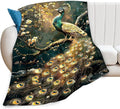 Peacock Blanket Gold Peacock Gifts for Girls Boys Woman Kids Lover Throw Blankets Soft Blanket Warm Fleece Flannel Plush Blankets for Bed Sofa Couch 60"x80"