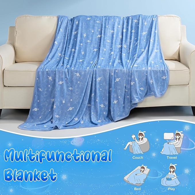 LUXEAR Cooling Blanket, Glow in the Dark Blanket Star Cosmic Cool Blanket for Boys Girls Gift Cooling Throw Blanket Keep Child/Adults Cool All Night Soft Breathable Summer Blanket for Bed Sofa 51x67in