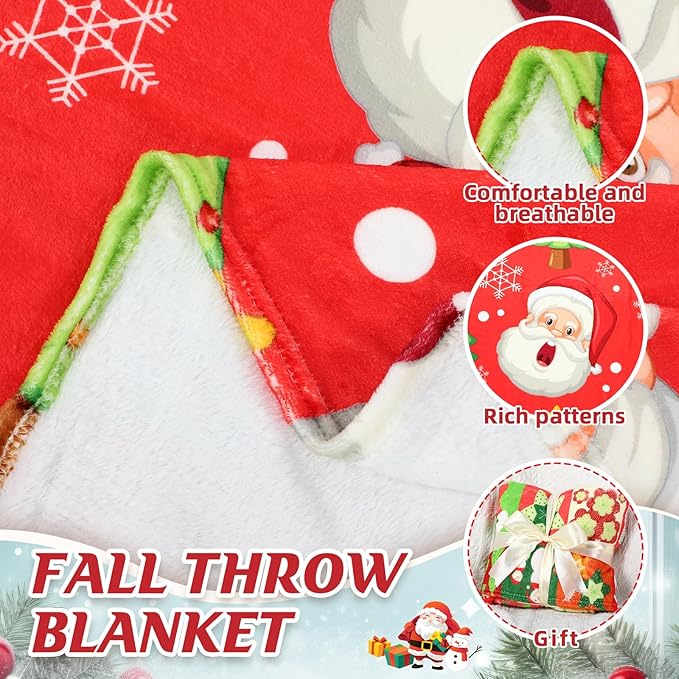Buryeah 4 Pack Christmas Throw Blankets Bulk Snowmen, Santa Claus, Snowflakes, Xmas Tree Soft Cozy Lightweight Christmas Plush Flannel Blanket for Sofa, Couch, Home Decor Xmas Supplies, 50 x 60 Inch