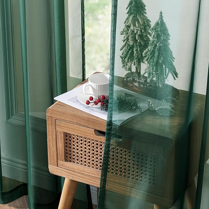 MIULEE Christmas Solid Color Sheer Window Curtains Elegant Window Voile Panels/Drapes/Treatment for Bedroom Living Room 2 Panels 54 X 45 Inches Hunter Green