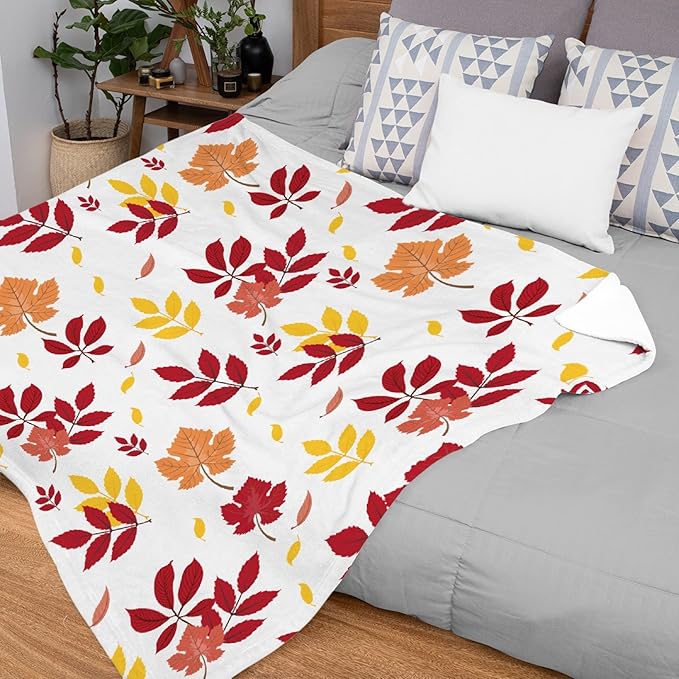 Thuswarm Autumn Colorful Pecan Leaf Flannel Blanket for Autumn Winter Gifts Warm Cozy Soft Funny Print Throw for Bed Couch Sofa 120”×90” Extra Large for Family