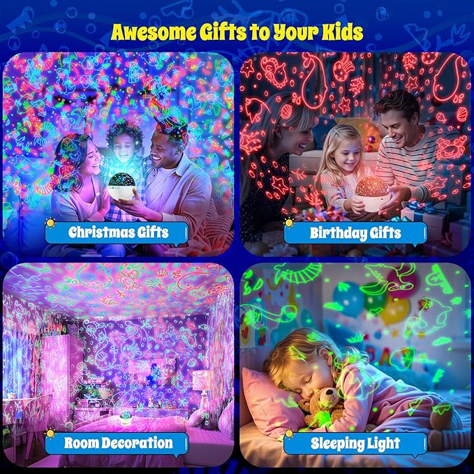 Night Light Projector, Night Light for Kids, Star Projector, 54 Light Color 360 Degree Rotation Kids Night light, Rechargeable Lamp for Bedroom, Light Projector Birthday Christmas Gifts for Boys Girls