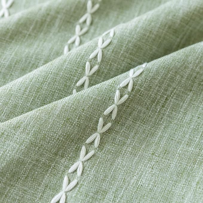 Deeprove Green Boho Curtains 108 Inches Long for Bedroom Living Room Balcony, Bohemian Embroidery Cotton Linen French Country Window Treatment Tassel Drape Extra Long, W52 x L108 1 Panel, Sage