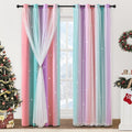 XiDi Curtains for Nursery Girls Bedroom Decor 84 Inches Long, Full Blackout for Kids Princess Room, Colorful Rainbow Design, Unicorn Wall Decor Ombre Curtains, Pink/Purple/Green, W34 X L84 2 Panels