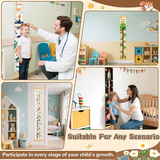 Personalized Name Growth Chart for Kids, Dinosaur Canvas Child Height Measurement, Kids Measuring Chart for Wall, Kids Room Wall Decor, Removable & Waterproof Growth Chart Ruler