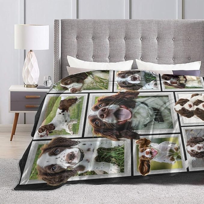 English Springer Spaniel Blanket Springer Spaniel Decor Throw Blanket Soft Flannel Fluffy Plush Fuzzy Fleece Stuff Blanket Gifts for Dog Lover Girl Kids Man Woman Boys Adults for Bed Sofa 60"X80"