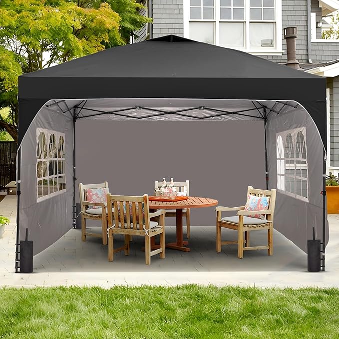 GDY 12x12FT Pop Up Canopy Tent with One Push Setup, Easy to Install with 4-Sidewalls for Events, Parties, Camping, Outdoor Gazebo with 4-Sandbags, Black.