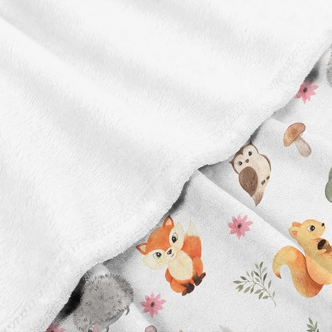Thuswarm Cute Animals in The Woodland Flannel Blanket for Autumn Winter Gifts Warm Cozy Soft Funny Print Throw for Bed Couch Sofa 60”×50” Medium for Teen