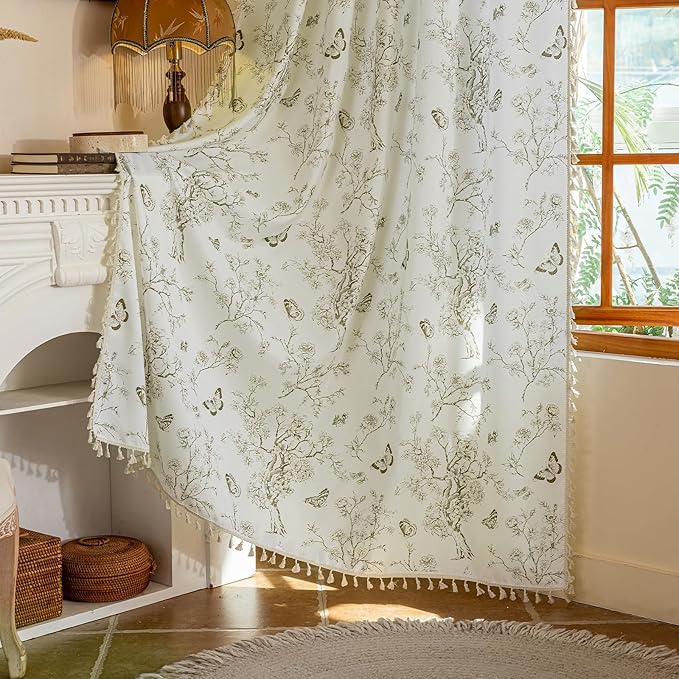 ENJOYBRIDAL Floral Curtains 63 Inch Length Boho Semi Sheer Drapes 2 Panels Bedroom Living Room Short Window Curtain Panels Farmhouse Rod Pocket French Country Vintage Cute Window Treatments