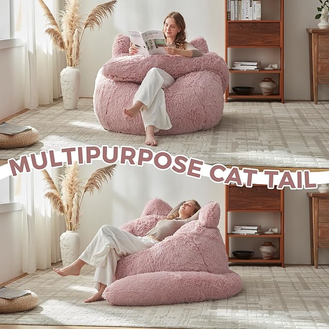 Bean Bag Chair for Adults Teen,Giant Bean Bag Chairs Cat Design,Plush Faux Fur Beanbag Couch Comfy Accent Floor Sofa for Reading, Playing, Relaxing in Living Room, Bedroom