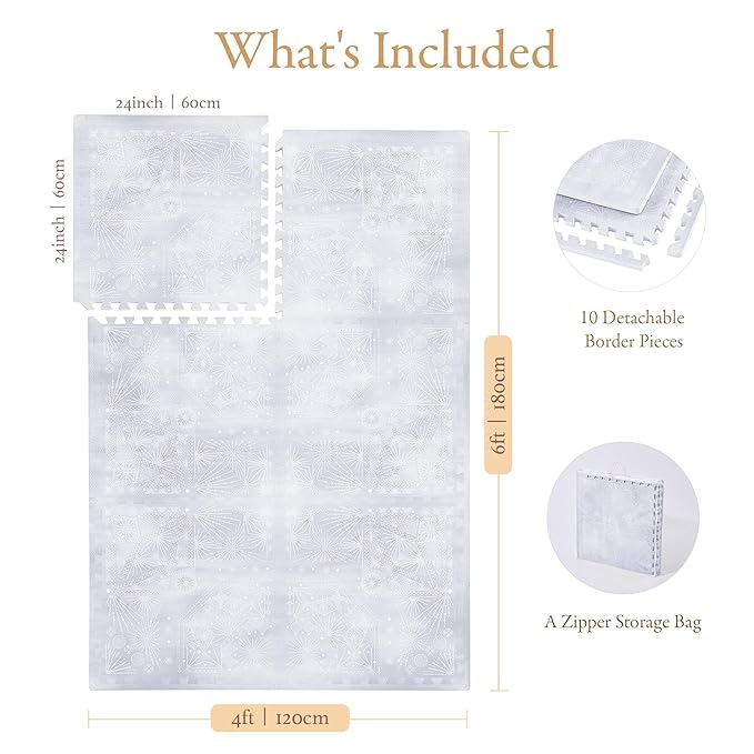 PopsyKosy Premium Baby Floor Play Mat - Thick & Cushioned 1 inch Playroom Foam Mat, Non-Toxic Odorless - 6 Tiles - Spacious 6x4 ft. - Stylish & Large, Waterproof for Kids & Toddlers - Lavender Gray