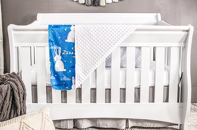 Top Tots Deluxe Minky Baby Blanket - Nighttime Bunnies, 40 x 29 Inch White