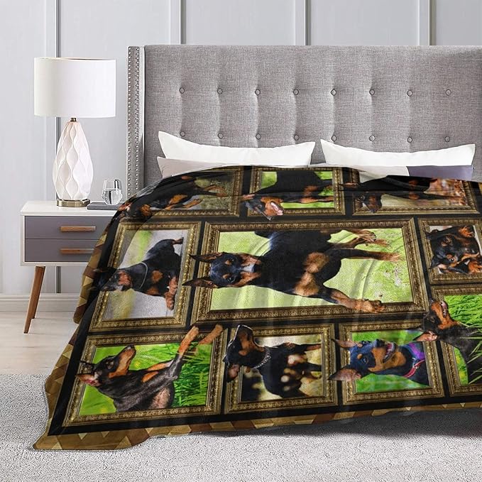 Cute Doberman Blanket for Girls Boys Doberman Pinscher Dog Throw Blankets Soft Cozy Warm Fuzzy Fleece Funny Puppy Bedding Flannel Throws Stuffed Animal Gifts for Kids Men Women Bedroom Decor 60"x50"