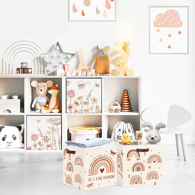 Clastyle Rainbow Kids Storage Cube Organizer Set Boho Closet Clothes Cube Storage Bin Nursery Toddler Toy Box Chest Boys Girls Book Shelf Basket,Butterfly,11.8x11.8x11.8 in