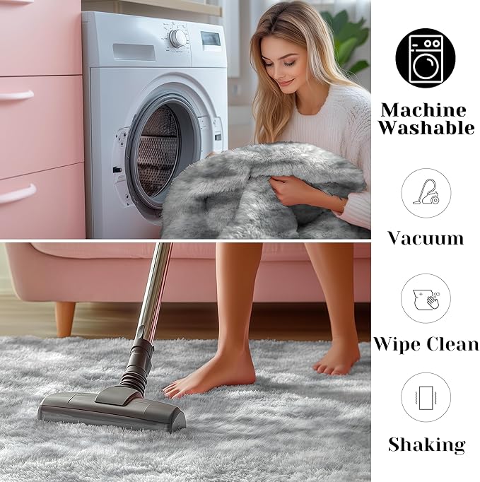 ONASAR 2x6 Runner Rugs for Bedroom Living Room, Washable Fluffy Tie-Dyed Light Grey Bedside Hallway Throw Area Rug, Ultra Soft Plush Furry Floor Carpet Mat for Nursery Kids Dorm Closet Home Decor