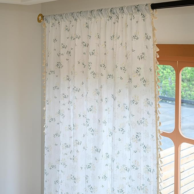ENJOYBRIDAL Floral 96 Inch Curtains for Bedroom Living Room Drapes Boho Rod Pocket Semi Sheer Long Window Curtains 2 Panel Sets Farmhouse Light Filtering Vintage Patterned Window Treatments
