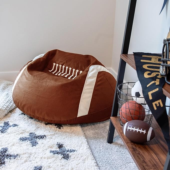 Big Joe Sports Ball Child-Sized Bean Bag Chair for Kids, 2 Pack, Football Plush, Ultra-Soft Lightweight Polyester Blend, 2.5 Foot Refillable