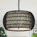 Farmhouse Chandeliers for Dining Room,5-Lights Rattan Boho Chandelier Light Fixture,Black Woven Dining Room Light Fixture with Fabric Shade,Modern Hanging Pendant Lighting for Kitchen Island Bedroom