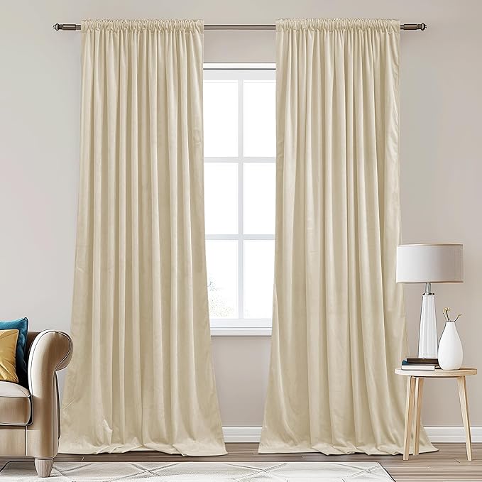StangH Soft Velvet Nursery Curtains Back Tab Light Dimming Privacy Protect Window Drapes Thermal Insulated Beige Curtains for Bedroom Office Living Room, W62 x L84, 2 Panels