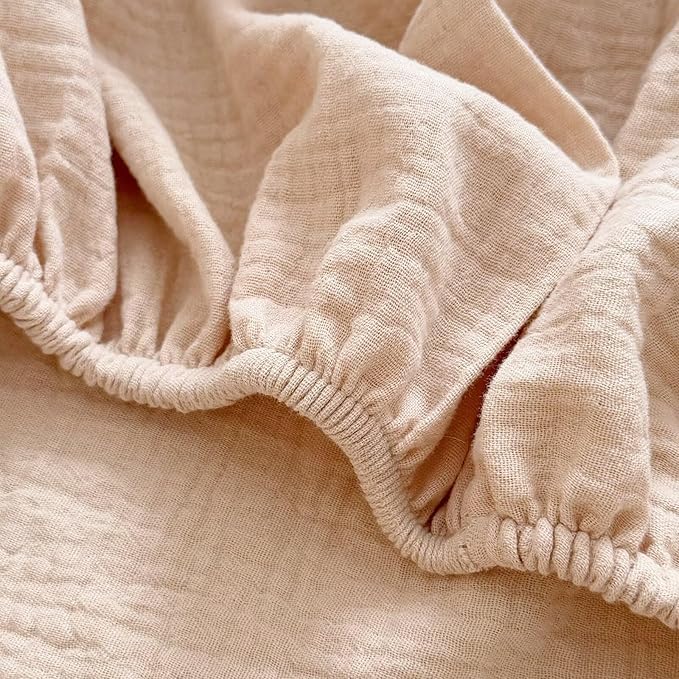 BuLuTu 2 Pack Muslin Fitted Crib Sheets 52"x28" for Standard Crib Mattress, Toddler Boys Girls 100% Cotton Baby Sheets, Soft Breathable, Machine Wash, Beige & Pink