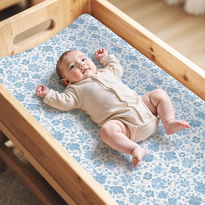 FIOBEE Changing Pad Cover Waterproof 2 Pack Quilted Diaper Change Table Sheets Breathable & Ultra Soft for Newborn Baby Boys Girls Fitted Changer Pads 32"x 16", Light Blue