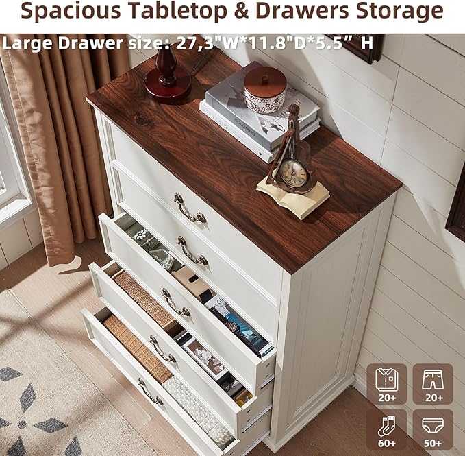 Bedroom Dresser Sets, 54" Wide 7 Drawers Dresser and 45" Tall 5 Drawers Dresser, Wooden 2 Piece Bedroom Furniture Set, Chest of Drawer for Bedroom, Home, Living Room, Hallway, White