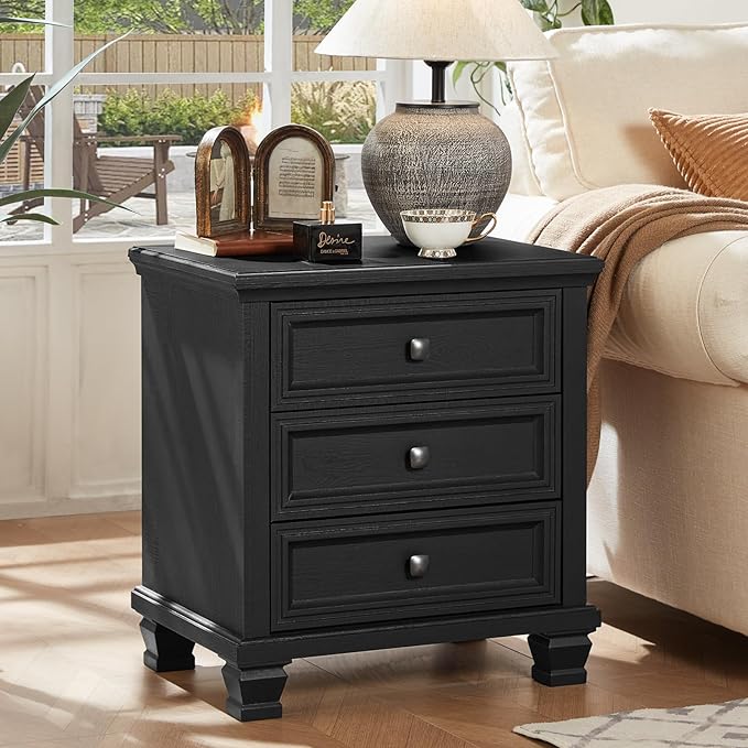 Farmhouse Bedroom Dresser and Nightstand Set of 4, 6 Drawer Tall & 5 Drawers Dresser & 3 Drawer Nightstand Set with Wooden Legs, Rustic Wood Furniture for Bedroom, Hallway, Black