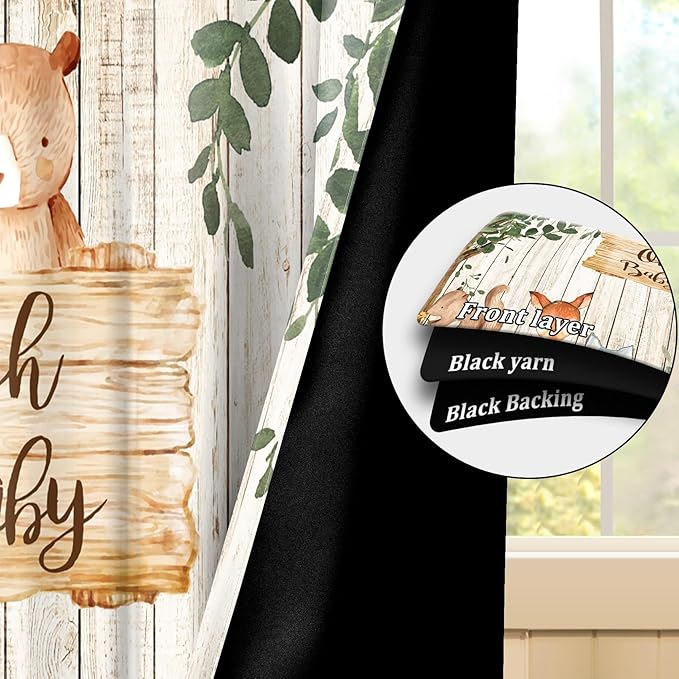 Renaiss 42 x 45 Inch African Safari Baby Curtains Grommet Blackout Window Curtain Planks Animals Tropical Tree Stump Fox Squirrel Mushrooms Print Window Treatment for Kids Boys Bedroom Decor 2 Panels