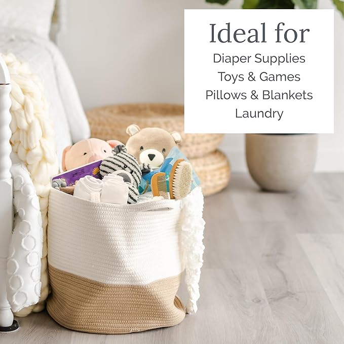Natemia Extra Large Storage Basket (20" x 20" x 14") - Woven Baby & Toy Organizer, Blanket Basket