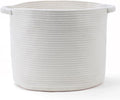 Blanket Basket - Woven Round Rope Storage Basket (16"Wx14"H) for Blankets & Throws, Small Laundry & Toy Organizer, Decorative Living Room & Bedroom Cotton Basket - All White