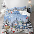 LUVIVIHOME 2PCS Snowman Duvet Cover Twin Bedding Sets, Boys Girls Kids Bedding, Red Cardinal Bird Santa Hat Xmas Balls Christmas Tree Winter Holiday Light Blue Christmas Comforter Cover, 1 Pillow Case