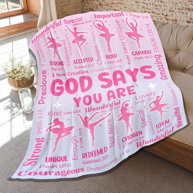 Ballet Bible Verse Blanket, Inspirational Scripture Religious Gifts for Christian, Warm Soft Flannel Bible Throw for Bed Sofa Decoration 60"x80" for Adult