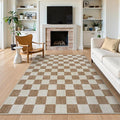 LIVEBOX Machine Washable Area Rug 6x9 Checkered, Non Slip Soft Large Bedroom Living Room Rug Farmhouse Neutral Classic Geometric Boys Rug, Indoor Carpet for Den Dorm Playroom(Brown,6'x9')