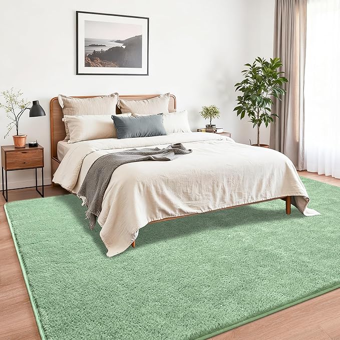 Chicrug 4x6 Minimalist Washable Area Rugs for Bedroom Living Room Classroom, Modern Soft Memory Foam Rug for Kids Nursery, Low Plie Indoor Carpet for Dorm Dining Office Bedside Room Decor, Sage Green