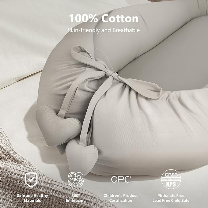 Baby Lounger - Baby Lounger for Newborn 0-24 Months, Soft Breathable Cotton Infant Lounger Cover, Portable Baby Nest for Travel, Newborn Essentials (Silver)