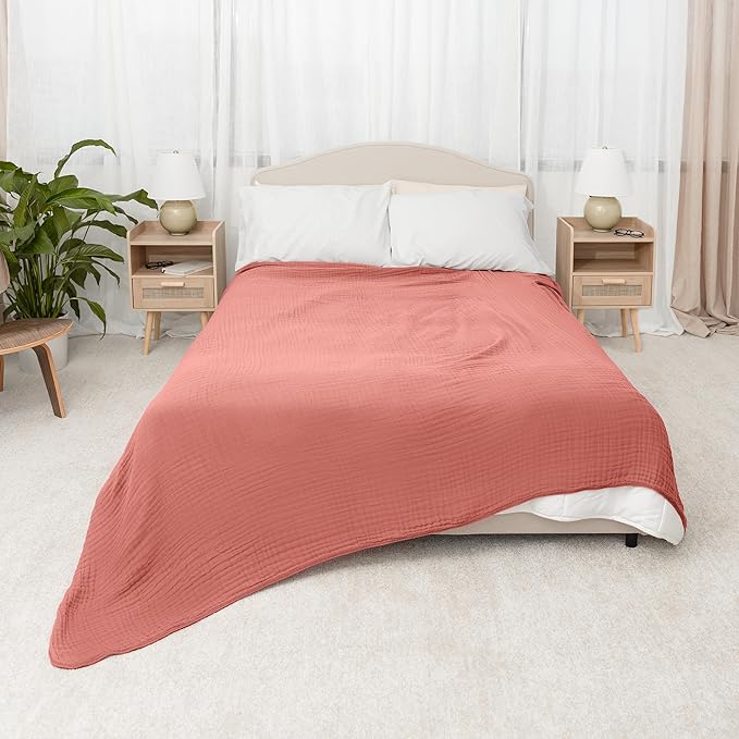 Comfy Cubs Muslin Blanket for Adults King 108" x 90" - 6 Layer Soft, Breathable & Lightweight Muslin Adult Blanket - Machine Washable & Designed in The US Bedding for All Seasons - Dusty Rose
