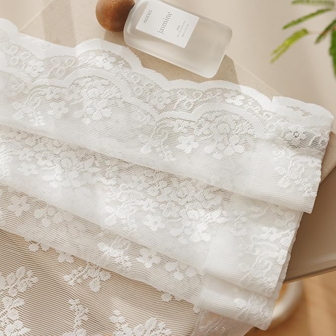 Anmao Vintage White Lace Curtains 80 Inches Long 2 Panels Set, Romantic Elegant Light Filtering Semi Sheer Floral Thick Lacy Curtain Drapes for Living Room and Bedroom, Each Panel 55W x 80L, Off White