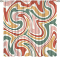 70S Abstract Wavy Swirl Curtain for Bedroom Windows,Retro Boho Minimal Teen Girls Kids Living Room Restroom Window Treatments Drapes 42"" W X 54"" L, Style-4