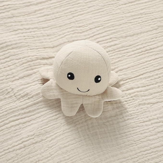 Organic Cotton Muslin Loveys for Babies,Security Blankets for Baby Lovey,Newborn Baby Gifts for Boys and Girls (Octopus Khaki)