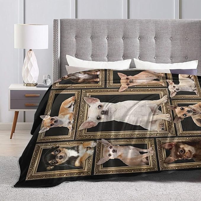 Cute Chihuahua Blanket for Girls Boys Funny Dog Throw Blankets Soft Cozy Warm Fuzzy Fleece Pet Bedding Flannel Throws Stuffed Animal Gifts for Chihuahua Lovers Kids Men Women Bedroom Decor 50"x40"