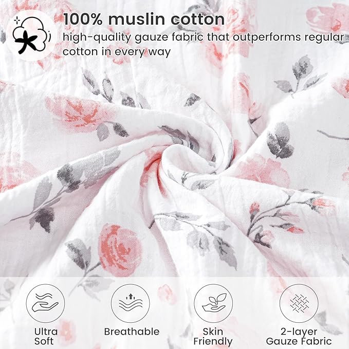 david's kids Muslin Minky Baby Blanket for Girls with Muslin Cotton Front and Dotted Fleece Backing, Breathable and Soft Lightweight Receiving Blanket for Newborns, 50x60 Inches, Floral